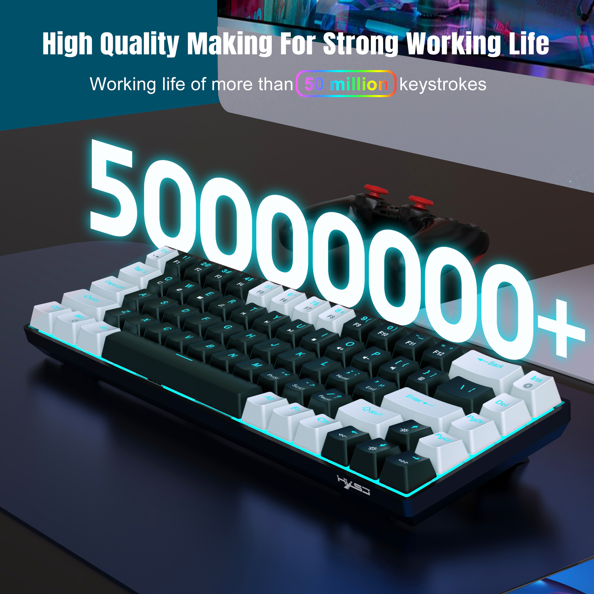 Teclado mecánico de 68 teclas ergonómicas RGB retroiluminado LED, blue switches hot-swap, teclado gaming para PC, portátil y oficina