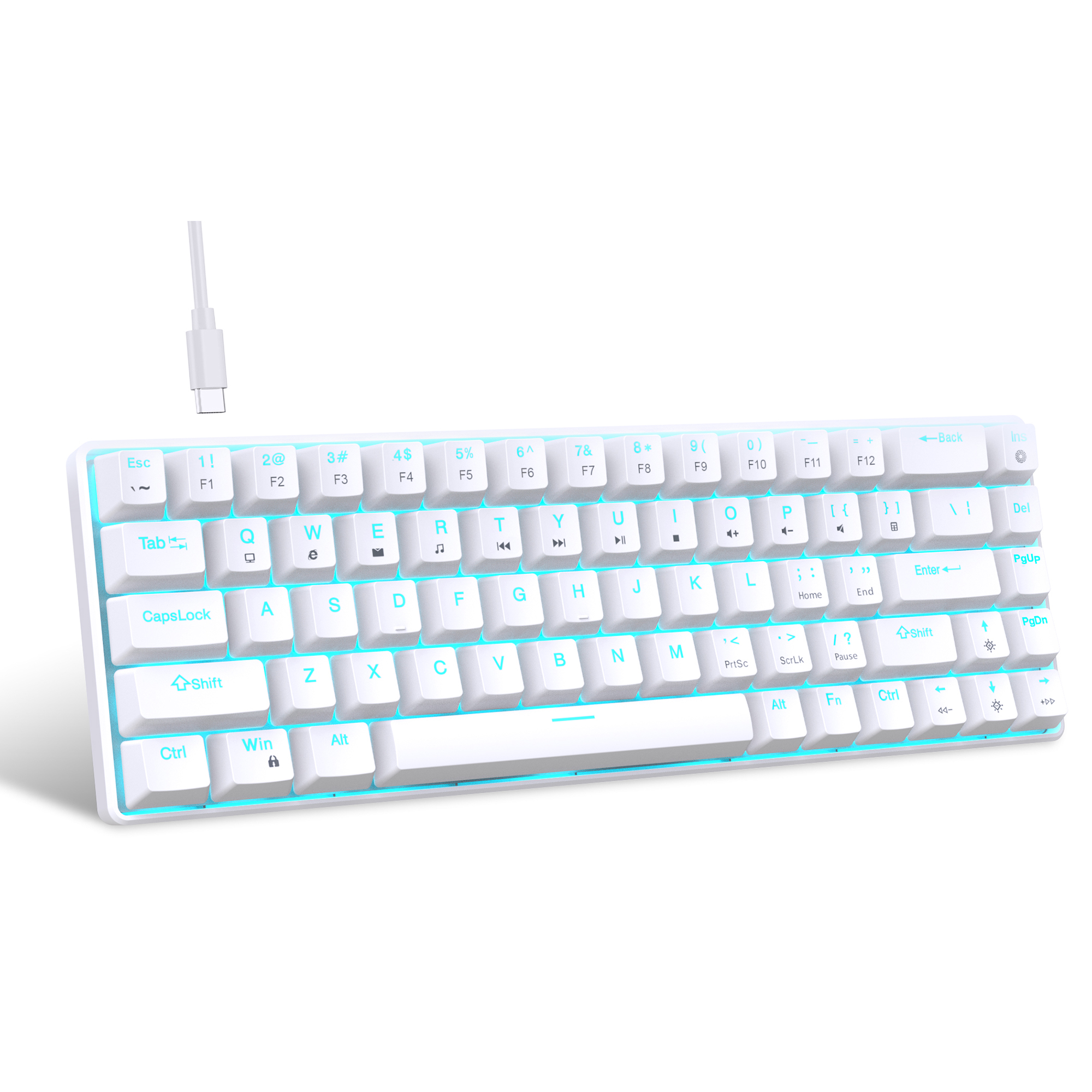 Teclado mecánico de 68 teclas ergonómicas RGB retroiluminado LED, blue switches hot-swap, teclado gaming para PC, portátil y oficina