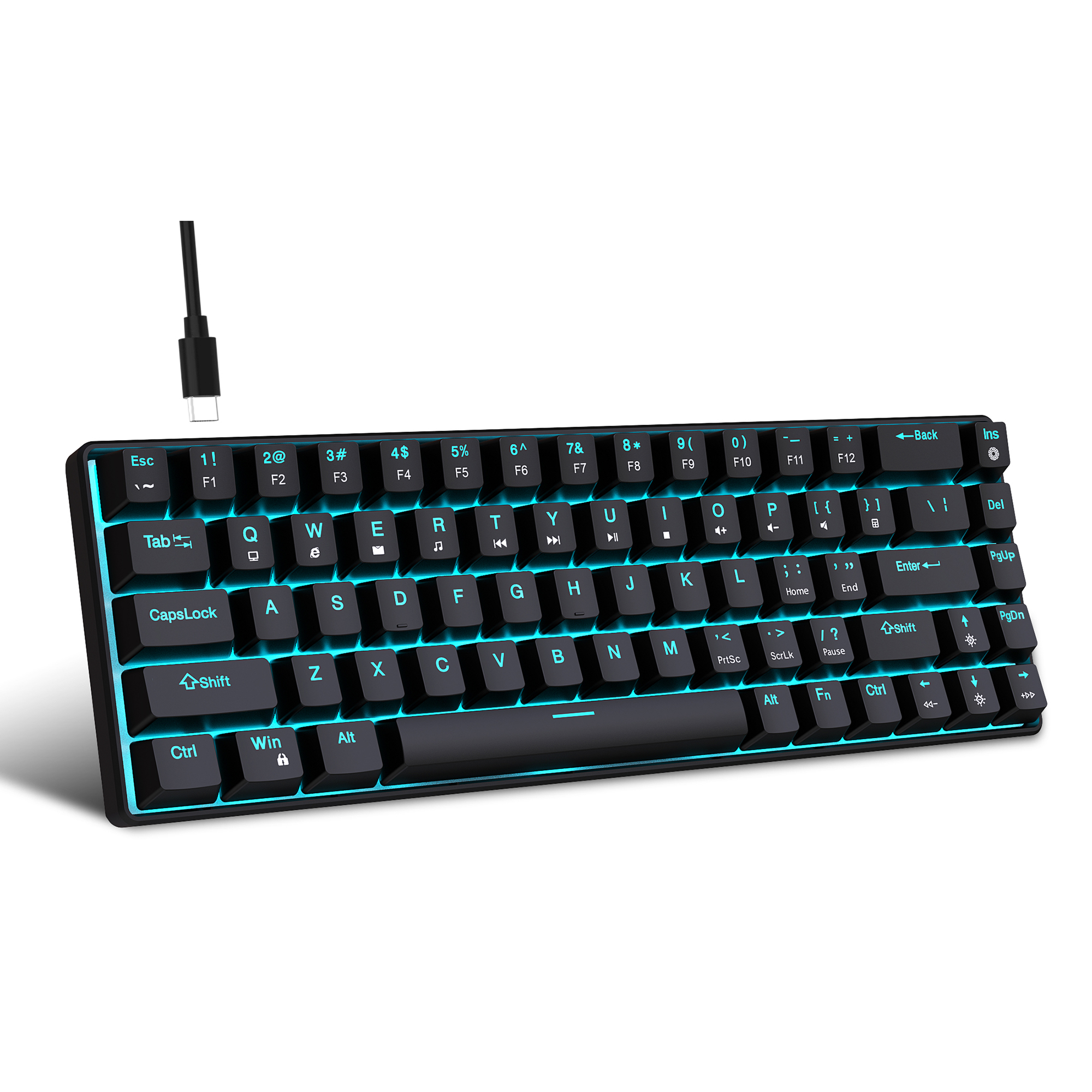 Teclado mecánico de 68 teclas ergonómicas RGB retroiluminado LED, blue switches hot-swap, teclado gaming para PC, portátil y oficina