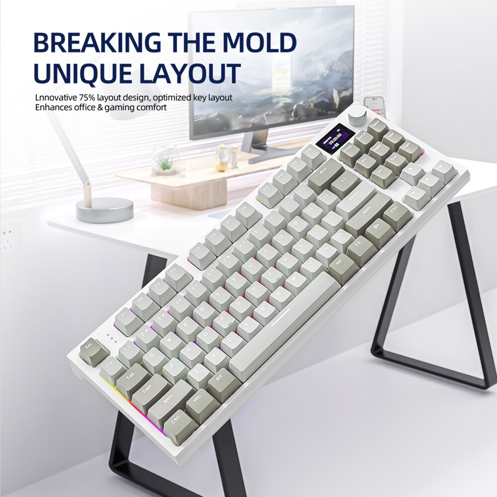 Teclado mecánico K86 inalámbrico hot-swap Bluetooth/2,4g con pantalla de visualización y botón giratorio de volumen gaming y trabajo