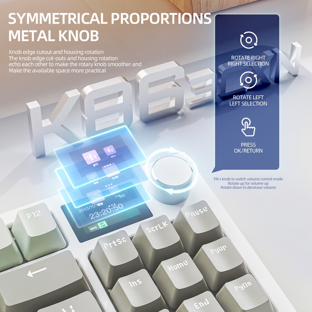 Teclado mecánico K86 inalámbrico hot-swap Bluetooth/2,4g con pantalla de visualización y botón giratorio de volumen gaming y trabajo